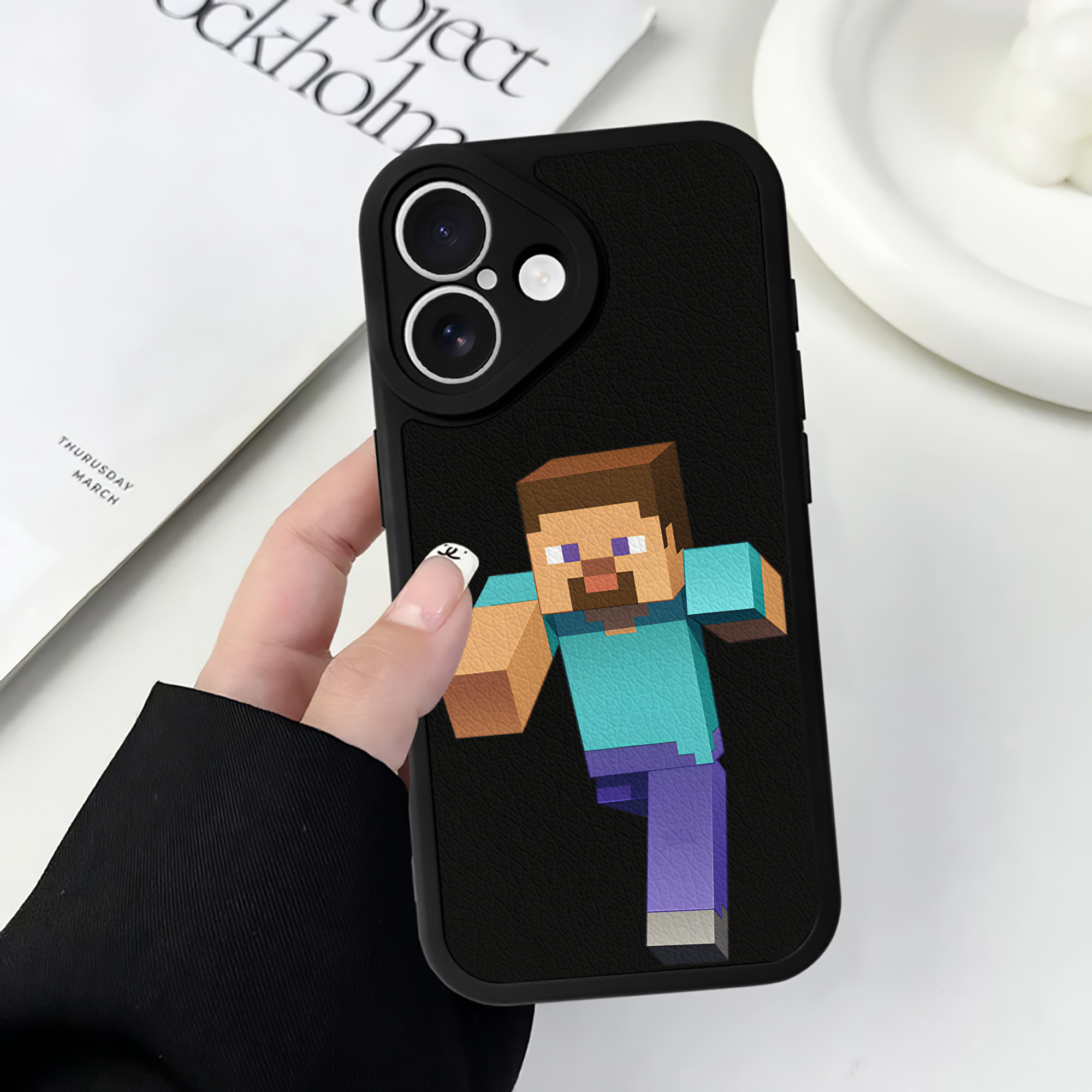 （画像用） マインクラフト ブロックの世界 Minecraft MC Block world 【iPhone 16シリーズ対応】シリコンスマホケース（レザー調） 材質：シリコン